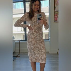 Ted Baker Beige and White Long Sleeve Dress